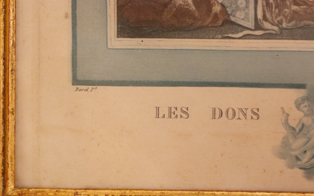 Gravure coloré encadrée, XIXème siècle -photo-1