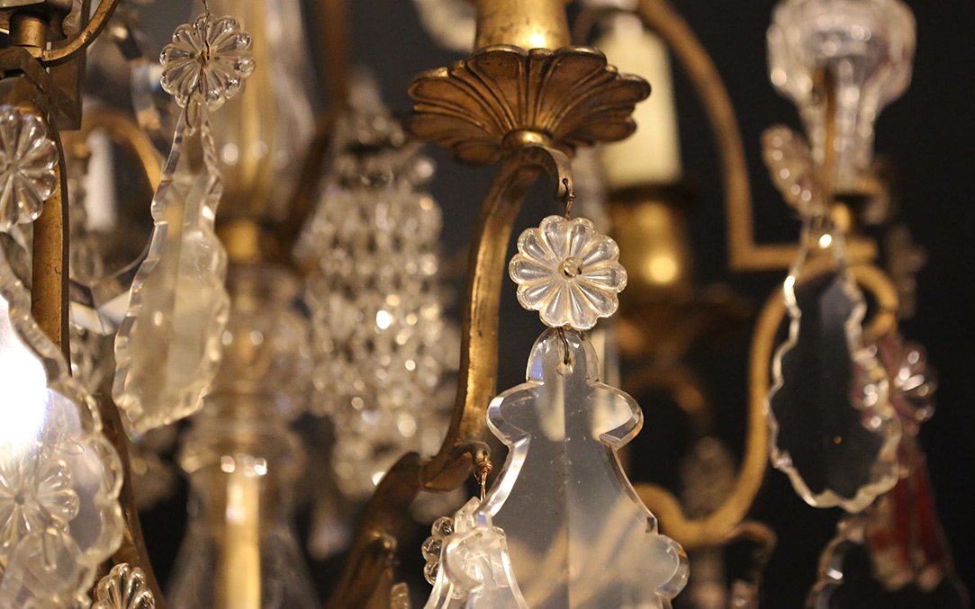 Lustre XVIIIème, Pampilles, Cristal Et Bronze -photo-3