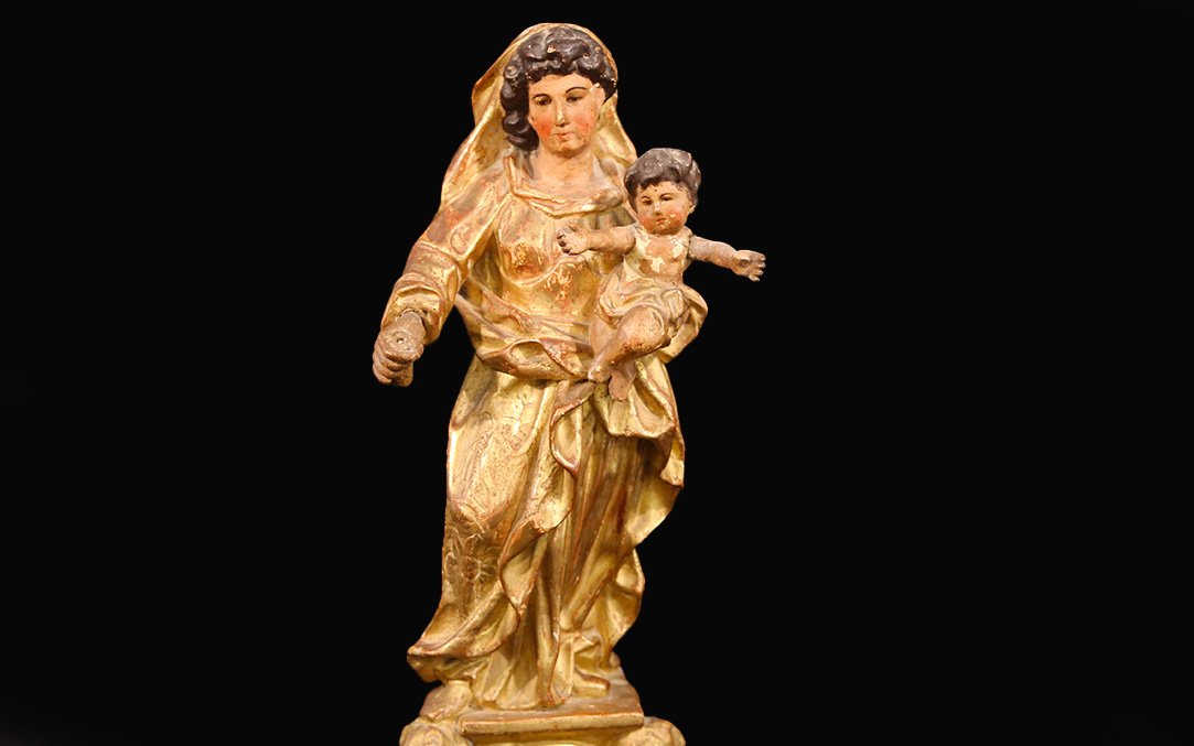 Virgin And Child, Gilded Wood 18th Century-photo-2