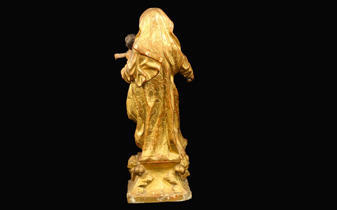 Virgin And Child, Gilded Wood 18th Century-photo-4