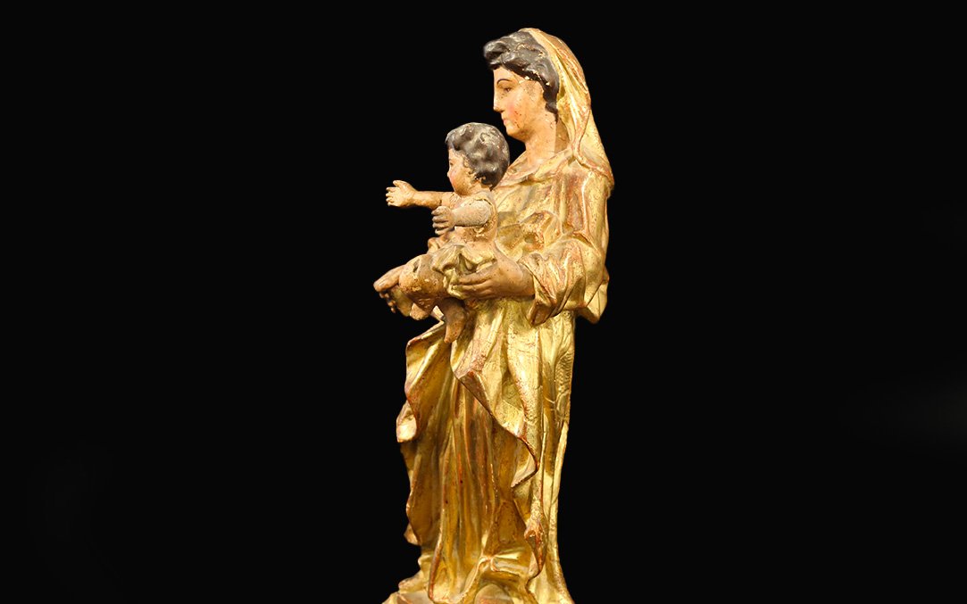Virgin And Child, Gilded Wood 18th Century-photo-2