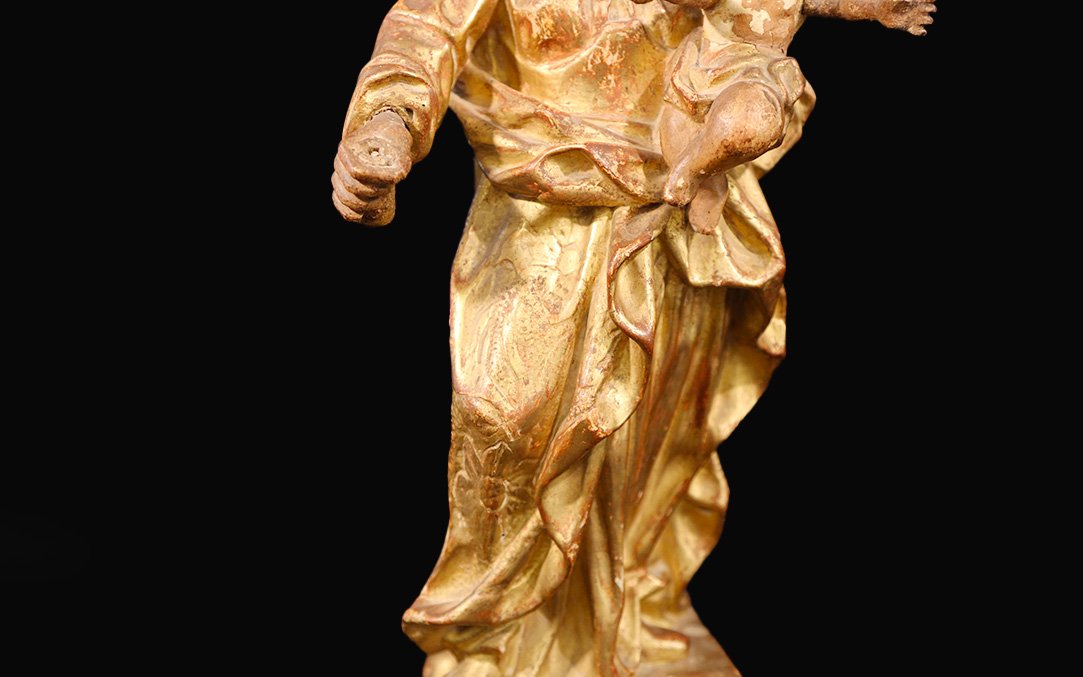 Virgin And Child, Gilded Wood 18th Century-photo-4