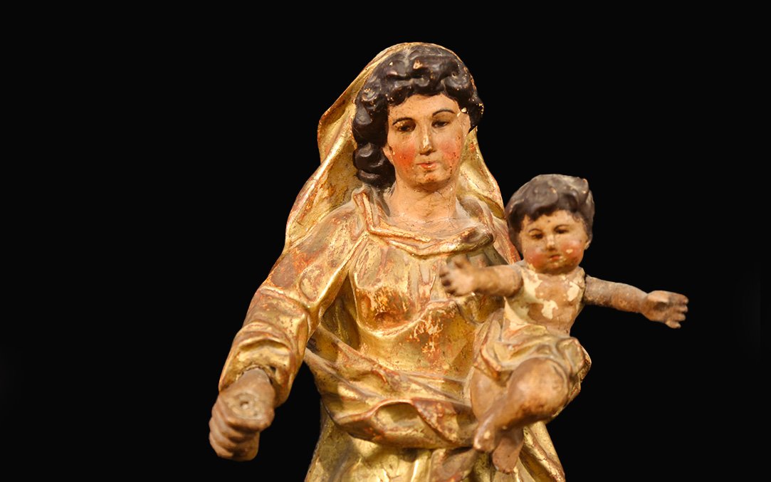 Virgin And Child, Gilded Wood 18th Century-photo-6