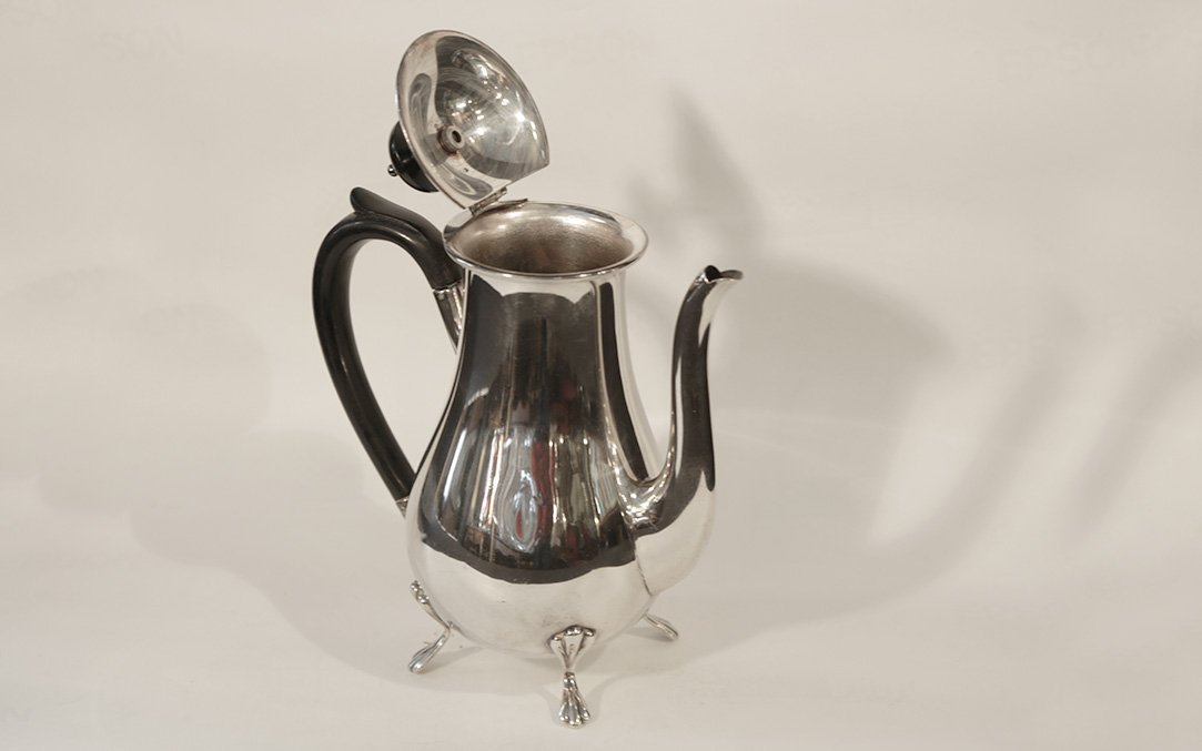 Coffee Pot, Chocolate Pot, Silver-plated Metal-photo-3