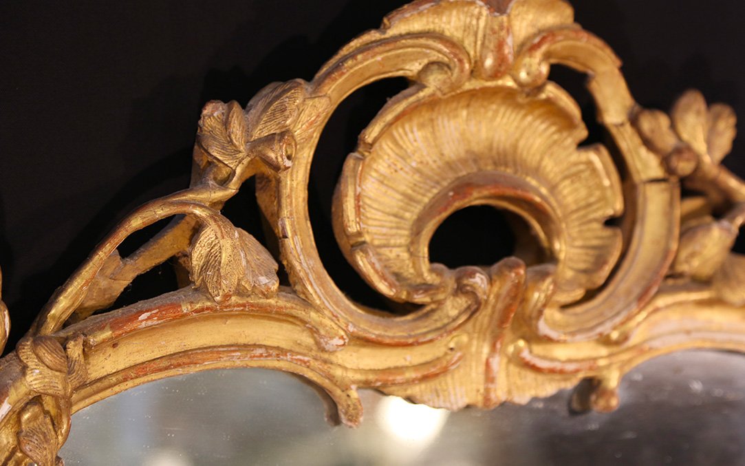 18th-century Mirror, Gilded Wood (ht: 105 Cm)-photo-1