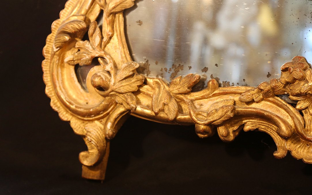 18th-century Mirror, Gilded Wood (ht: 105 Cm)-photo-2