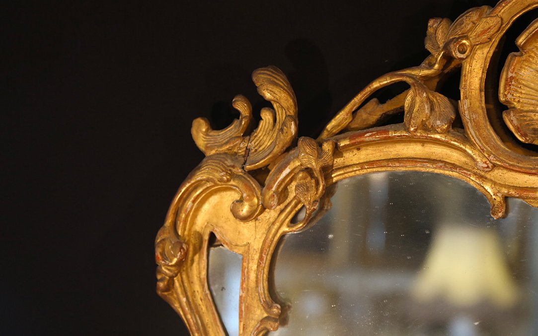 18th-century Mirror, Gilded Wood (ht: 105 Cm)-photo-3
