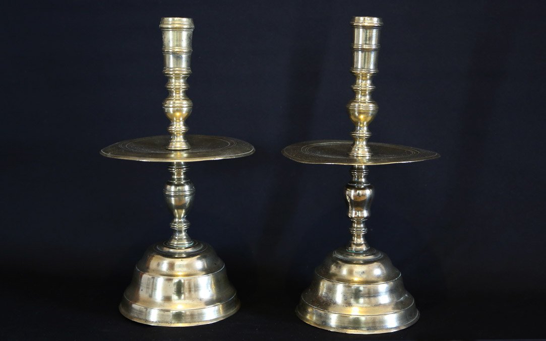 Pair De Bougeoirs XVIIe Siècle, Bronze-photo-3