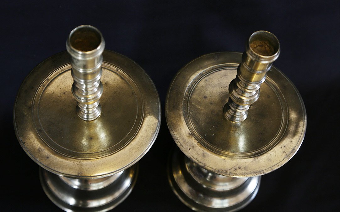 Pair De Bougeoirs XVIIe Siècle, Bronze-photo-4