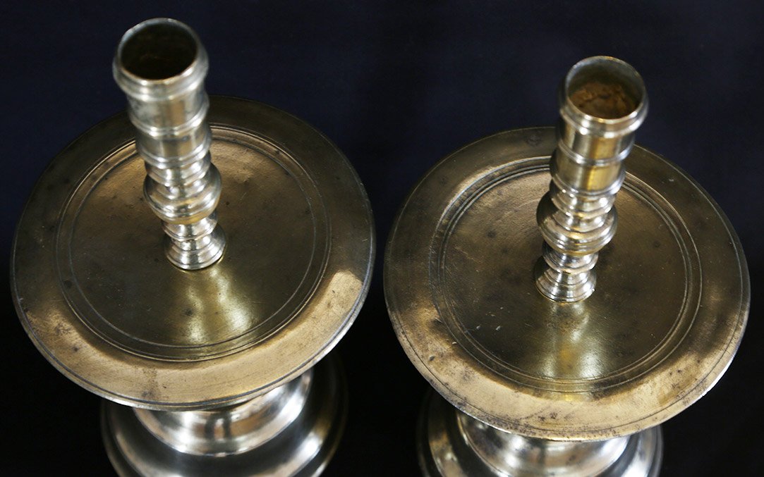 Pair De Bougeoirs XVIIe Siècle, Bronze-photo-5