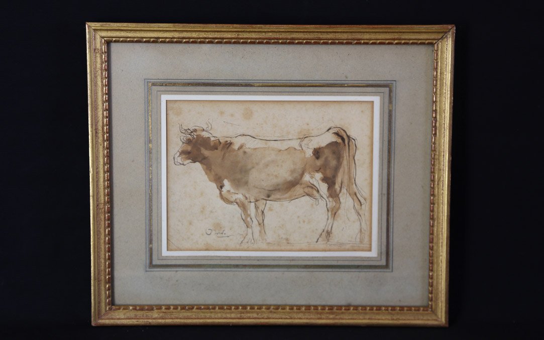 Lavis, vache XIXème siècle (36x30 cm)-photo-3
