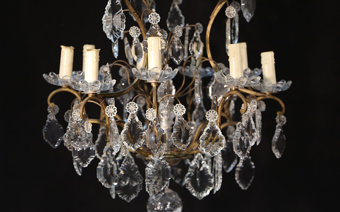 Cristal And Bronze Chandelier, 19th Century (96 Cm High)-photo-3