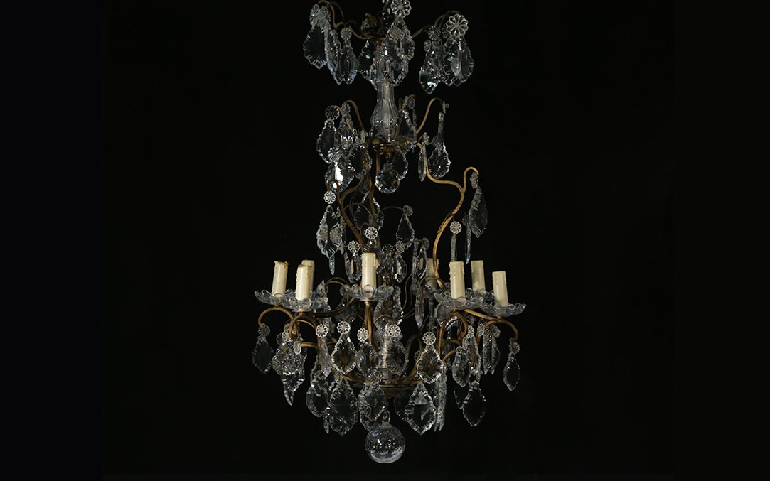 Cristal And Bronze Chandelier, 19th Century (96 Cm High)-photo-3