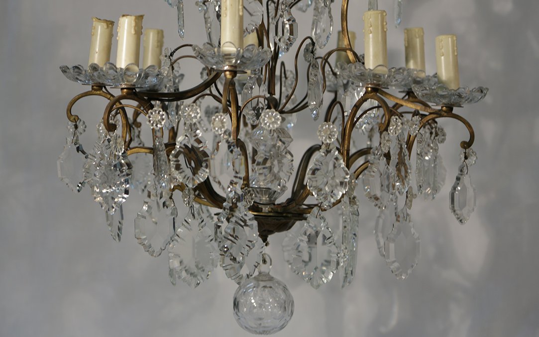 Cristal And Bronze Chandelier, 19th Century (96 Cm High)-photo-5