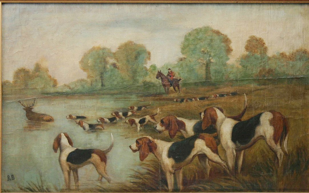 Huile sur toile, chasse à courre, signé B.R.-photo-2