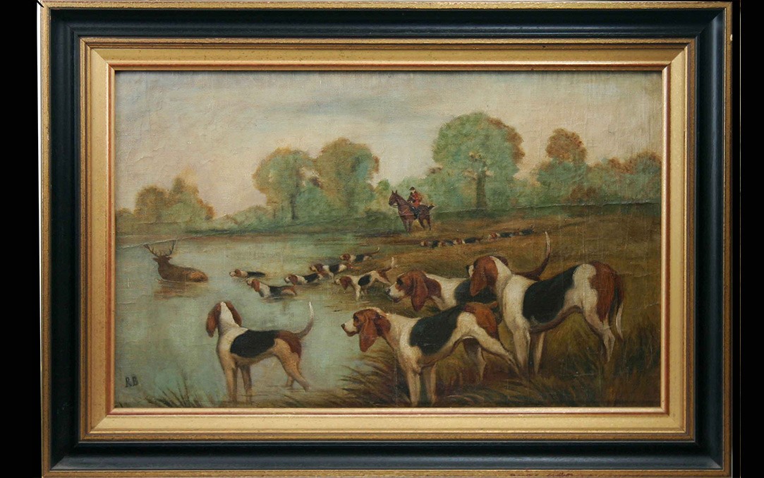 Huile sur toile, chasse à courre, signé B.R.