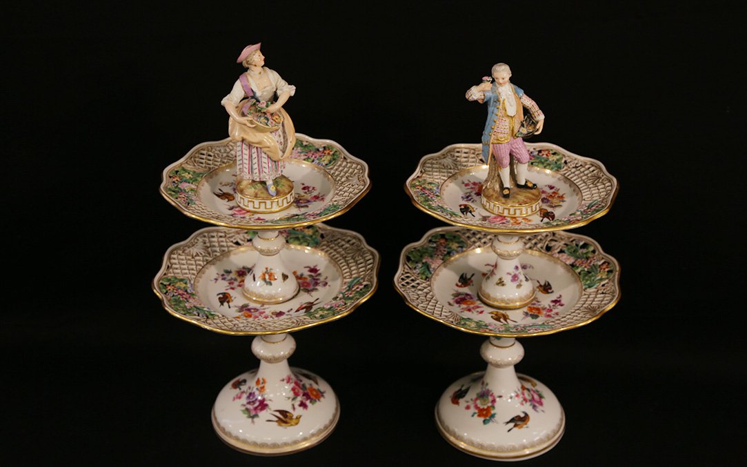 Pair Of Serving Stands, Dessert Display Stands  Meissen Porcelain-photo-3