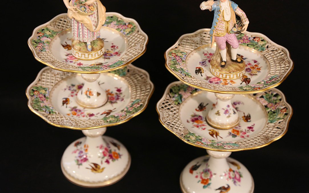 Pair Of Serving Stands, Dessert Display Stands  Meissen Porcelain-photo-5