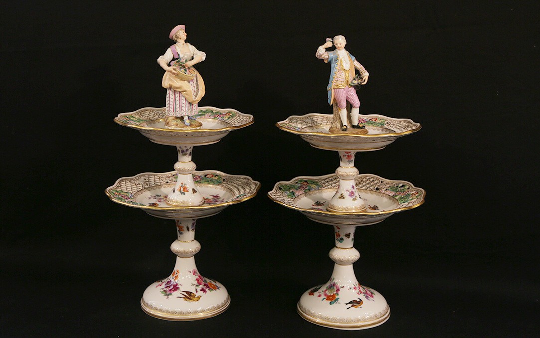 Pair Of Serving Stands, Dessert Display Stands  Meissen Porcelain