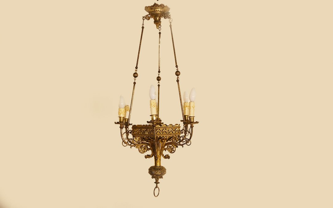 Gothic Chandelier, 18th Century, Bronze-photo-2