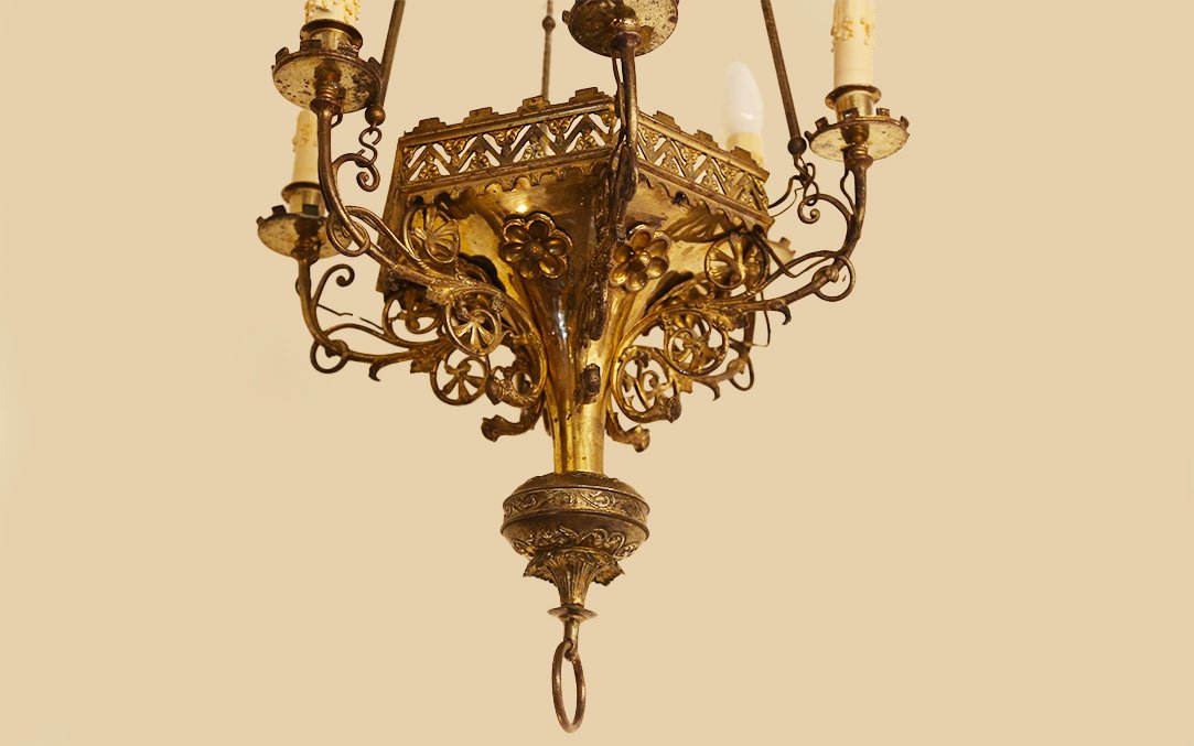 Gothic Chandelier, 18th Century, Bronze-photo-3