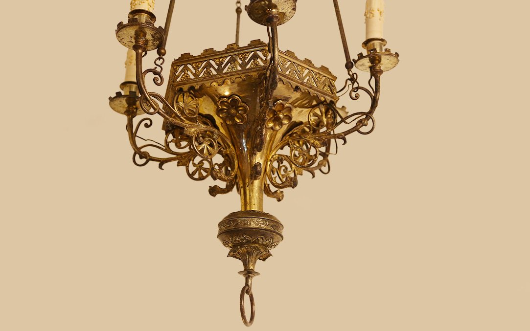 Gothic Chandelier, 18th Century, Bronze-photo-4