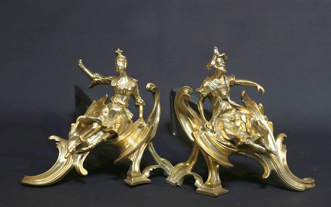 19th Century Gilt Bronze Andirons-photo-2