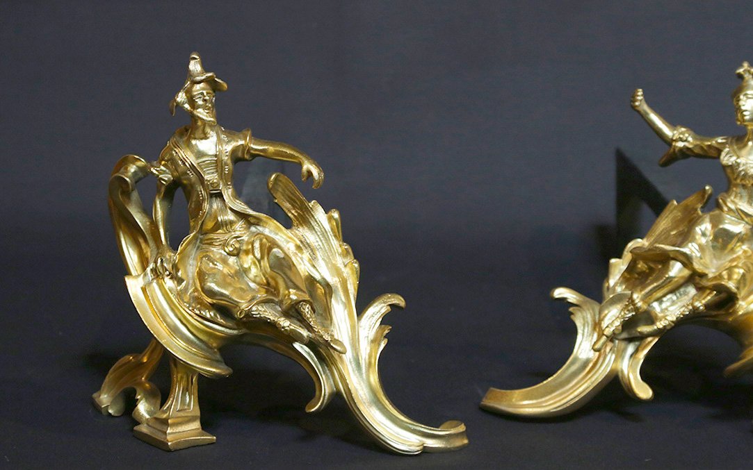 19th Century Gilt Bronze Andirons-photo-3