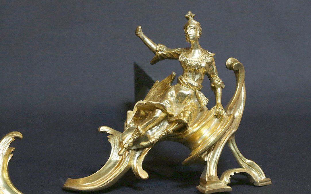 19th Century Gilt Bronze Andirons-photo-4