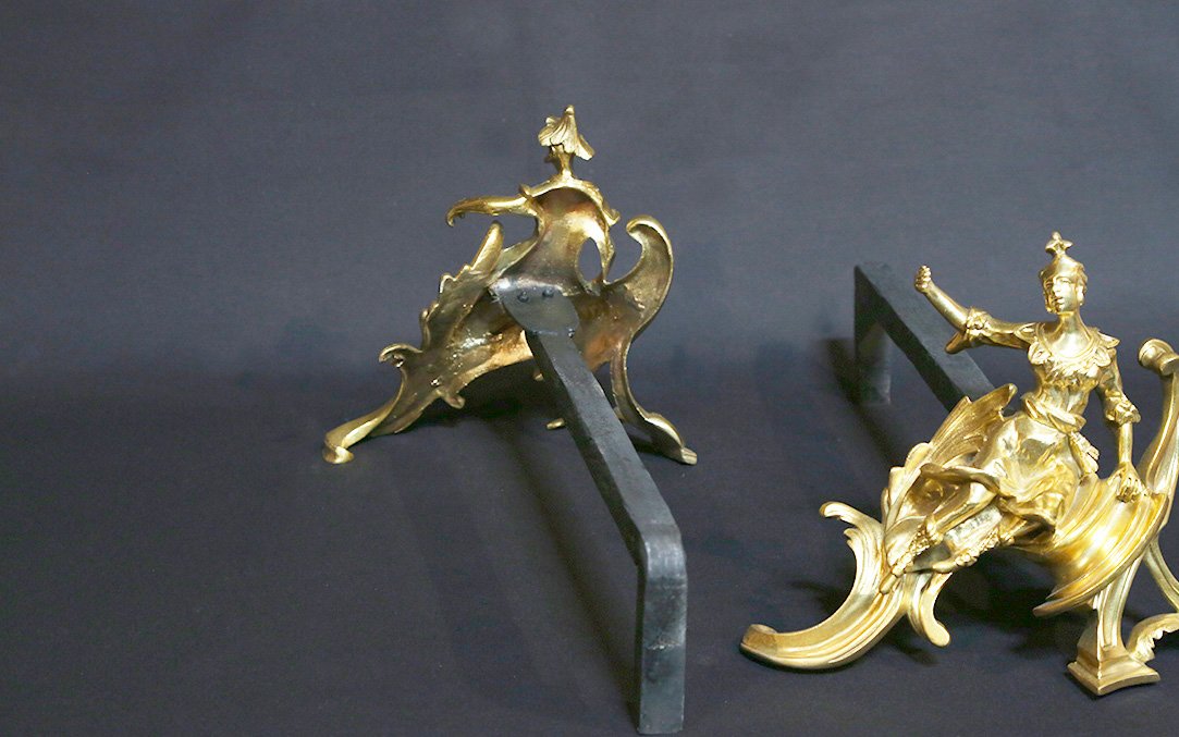 19th Century Gilt Bronze Andirons-photo-4