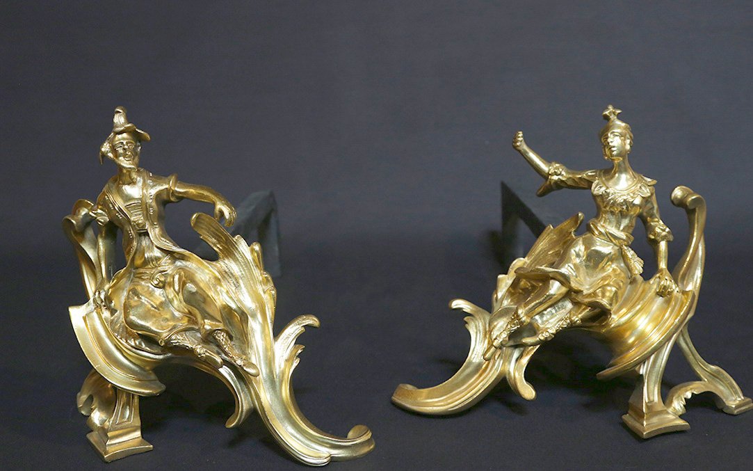 19th Century Gilt Bronze Andirons