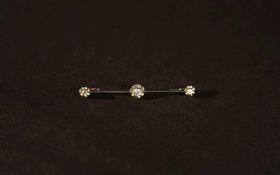 Tie Clip, 3 Sapphires, White Gold + Yellow Gold-photo-4