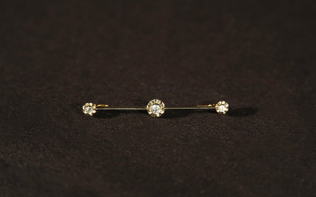 Tie Clip, 3 Sapphires, White Gold + Yellow Gold