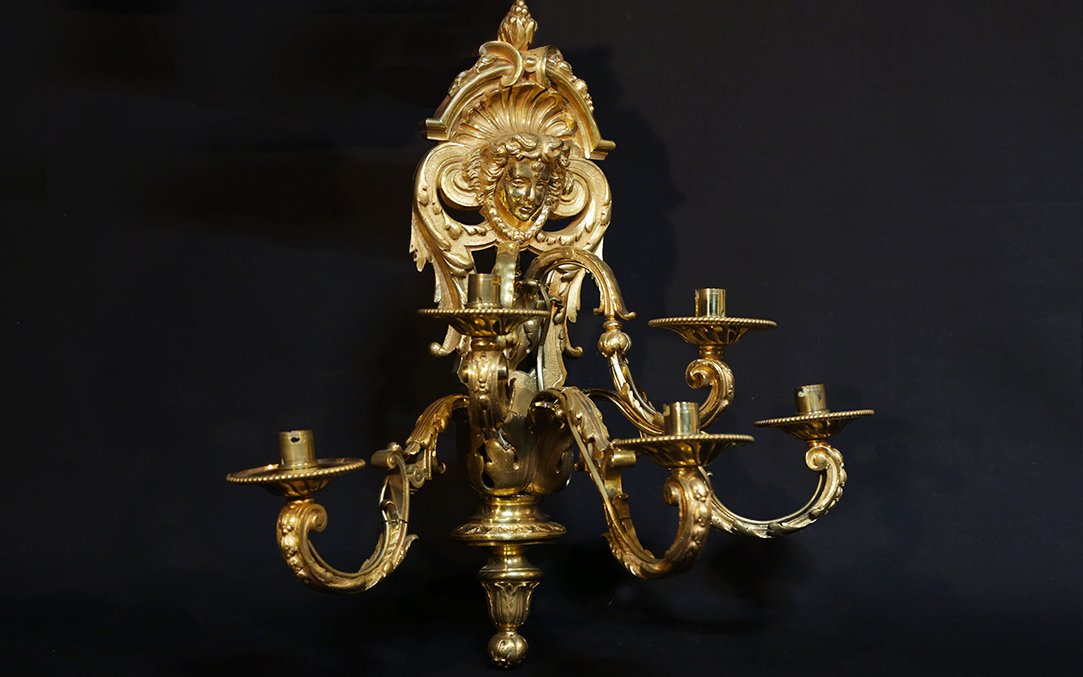 Pair Of Wall Lights, Gilt Bronze, Signed H. Picard, 19th Century-photo-1