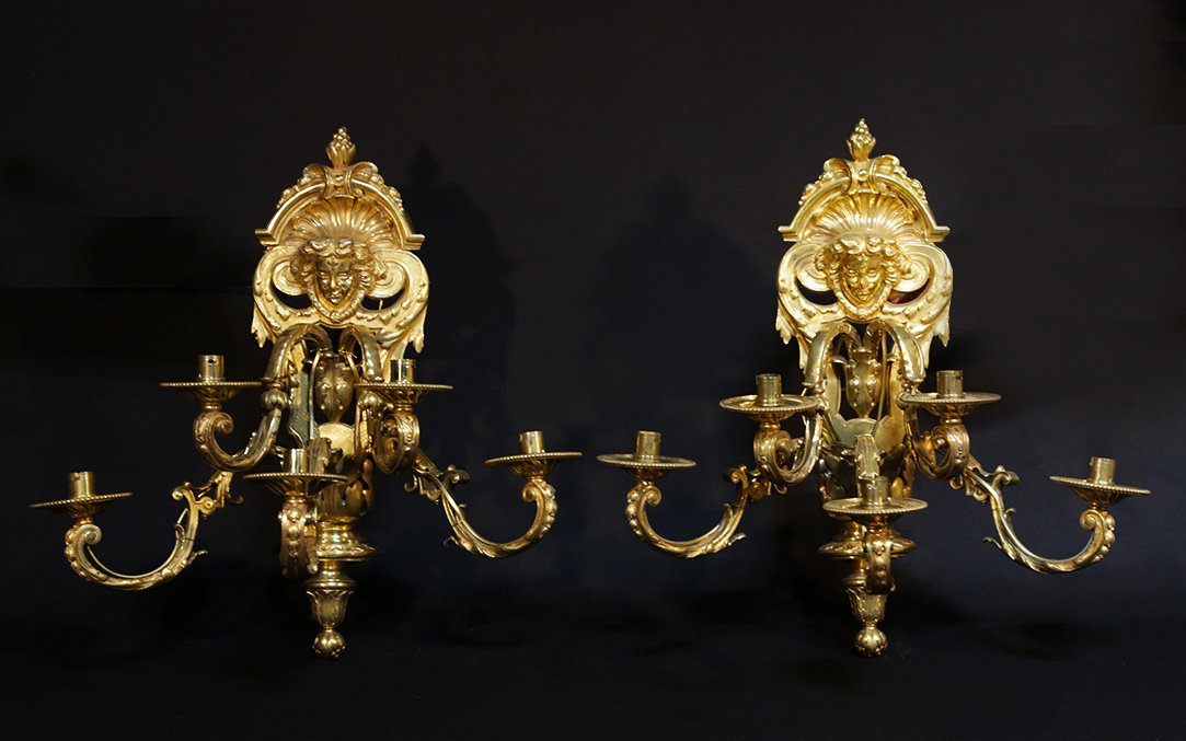 Pair Of Wall Lights, Gilt Bronze, Signed H. Picard, 19th Century