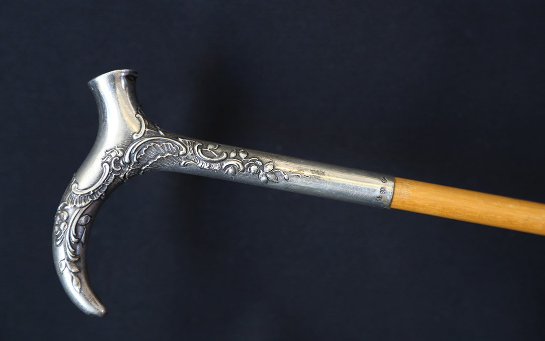canne, argent massif, 91cm