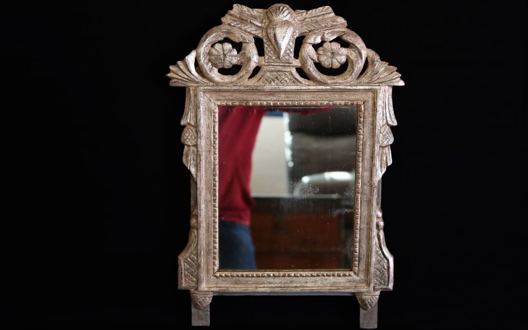 Miroir bois argenté, feuille d'argent (55 x 38 cm) -photo-2
