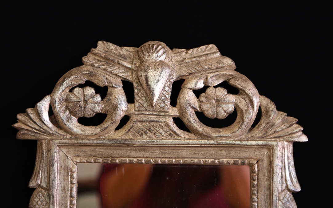 Miroir bois argenté, feuille d'argent (55 x 38 cm) -photo-3