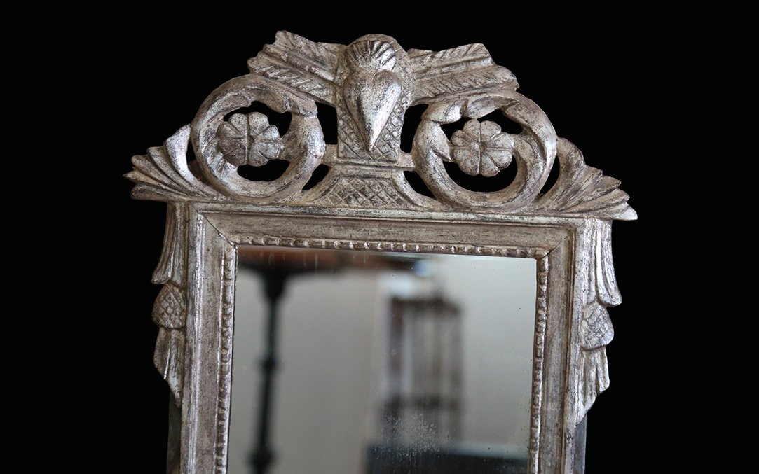 Miroir bois argenté, feuille d'argent (55 x 38 cm) -photo-3