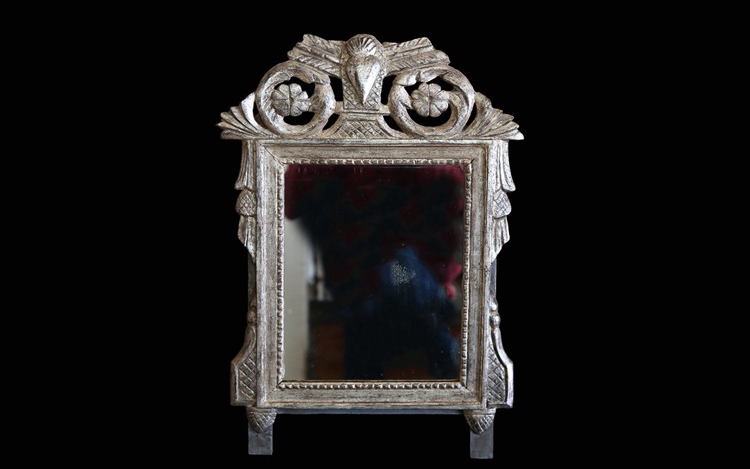 Miroir bois argenté, feuille d'argent (55 x 38 cm) -photo-4