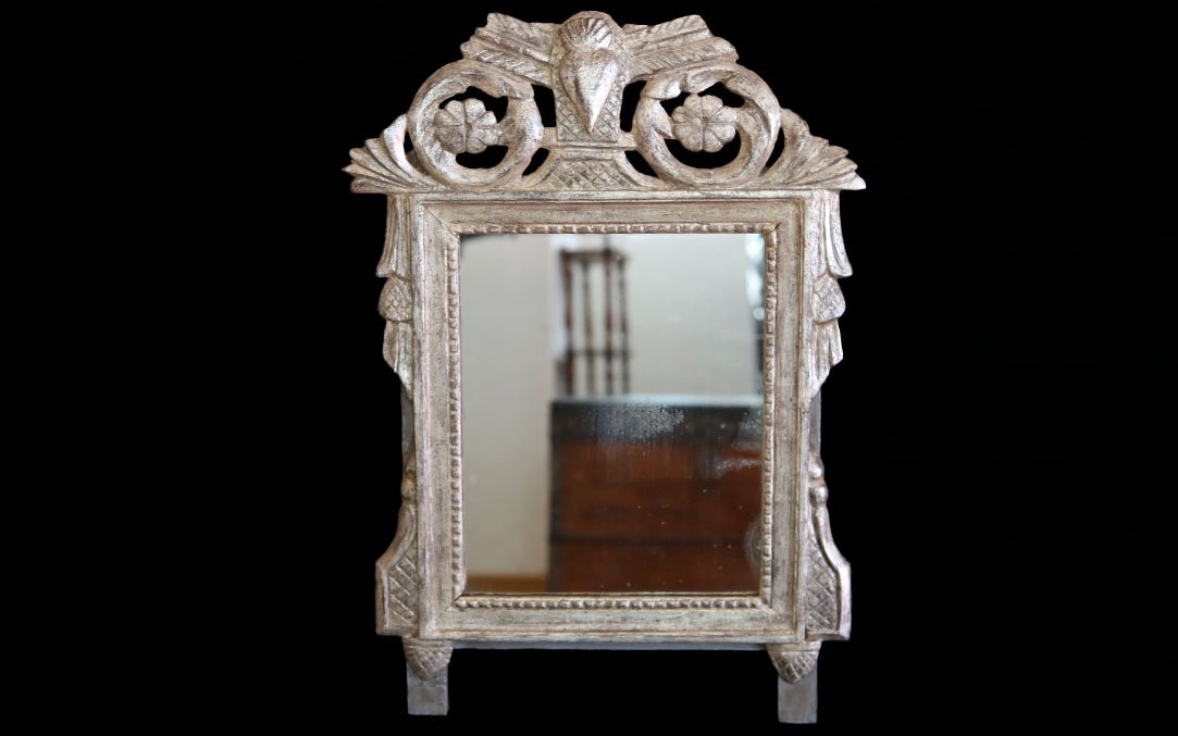 Miroir bois argenté, feuille d'argent (55 x 38 cm) 