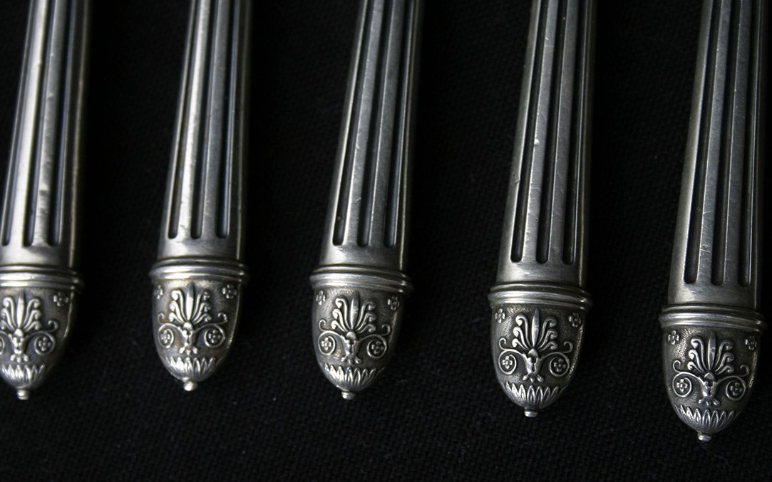 12 Dessert Knives, Silver-plated, Solid Silver Blades -photo-2