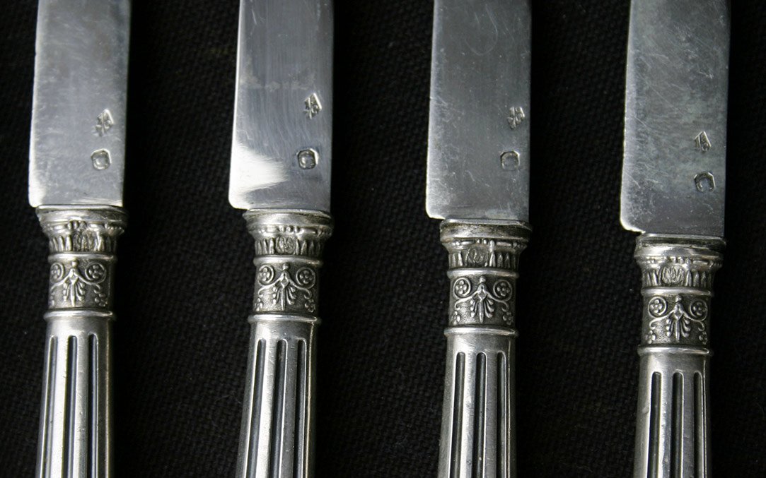 12 Dessert Knives, Silver-plated, Solid Silver Blades -photo-3