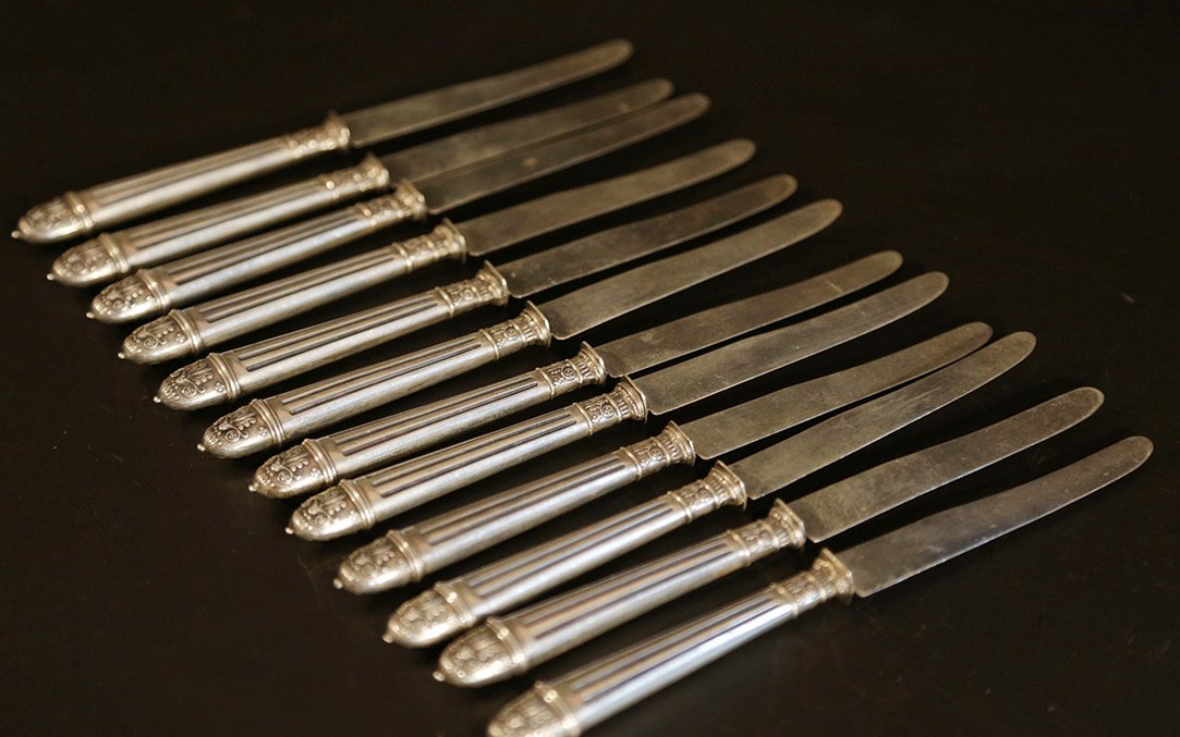 12 Dessert Knives, Silver-plated, Solid Silver Blades -photo-4