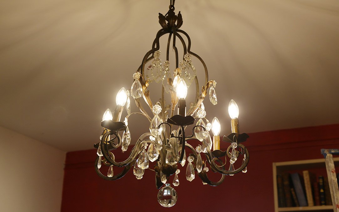 Wrought-iron Chandelier With Pendants, Circa 1900-photo-3