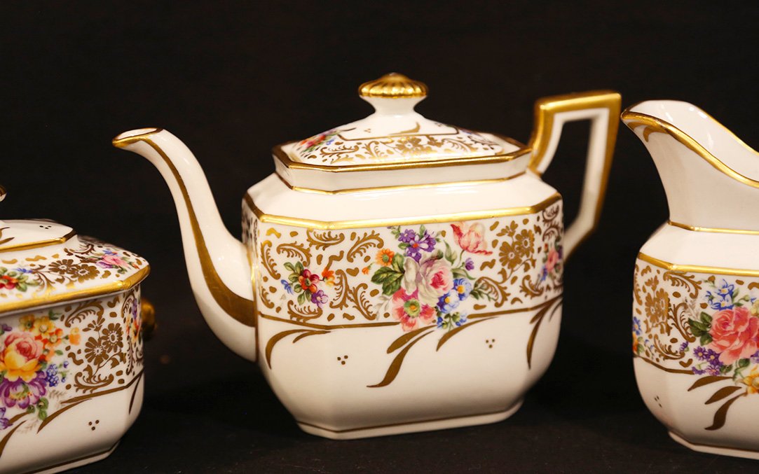 Tea Set, Sugar, Milk, Limoges Porcelain-photo-2