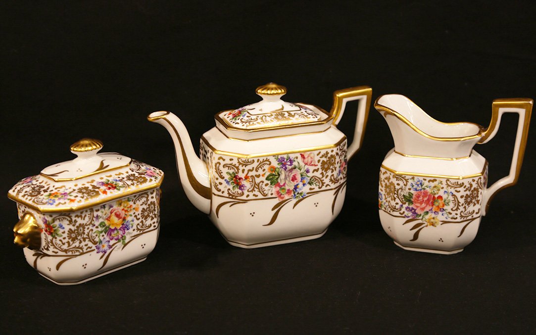 Tea Set, Sugar, Milk, Limoges Porcelain