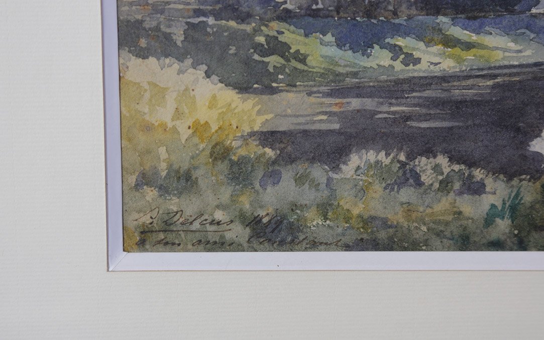 Paysage aquarelle, XIXème, L.H. Delcus (56 x 42 cm) -photo-4