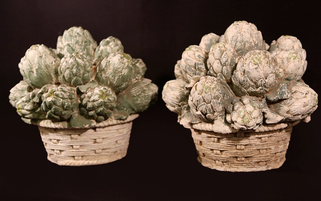 Decorative Artichokes, 1940s, Painted Cement-photo-2
