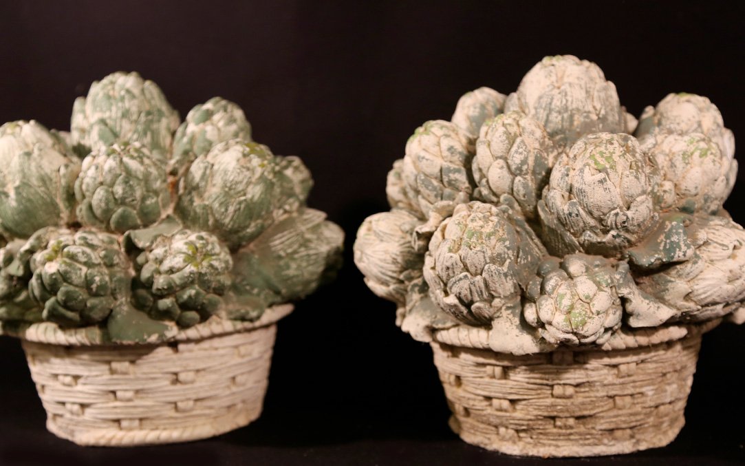Decorative Artichokes, 1940s, Painted Cement-photo-3